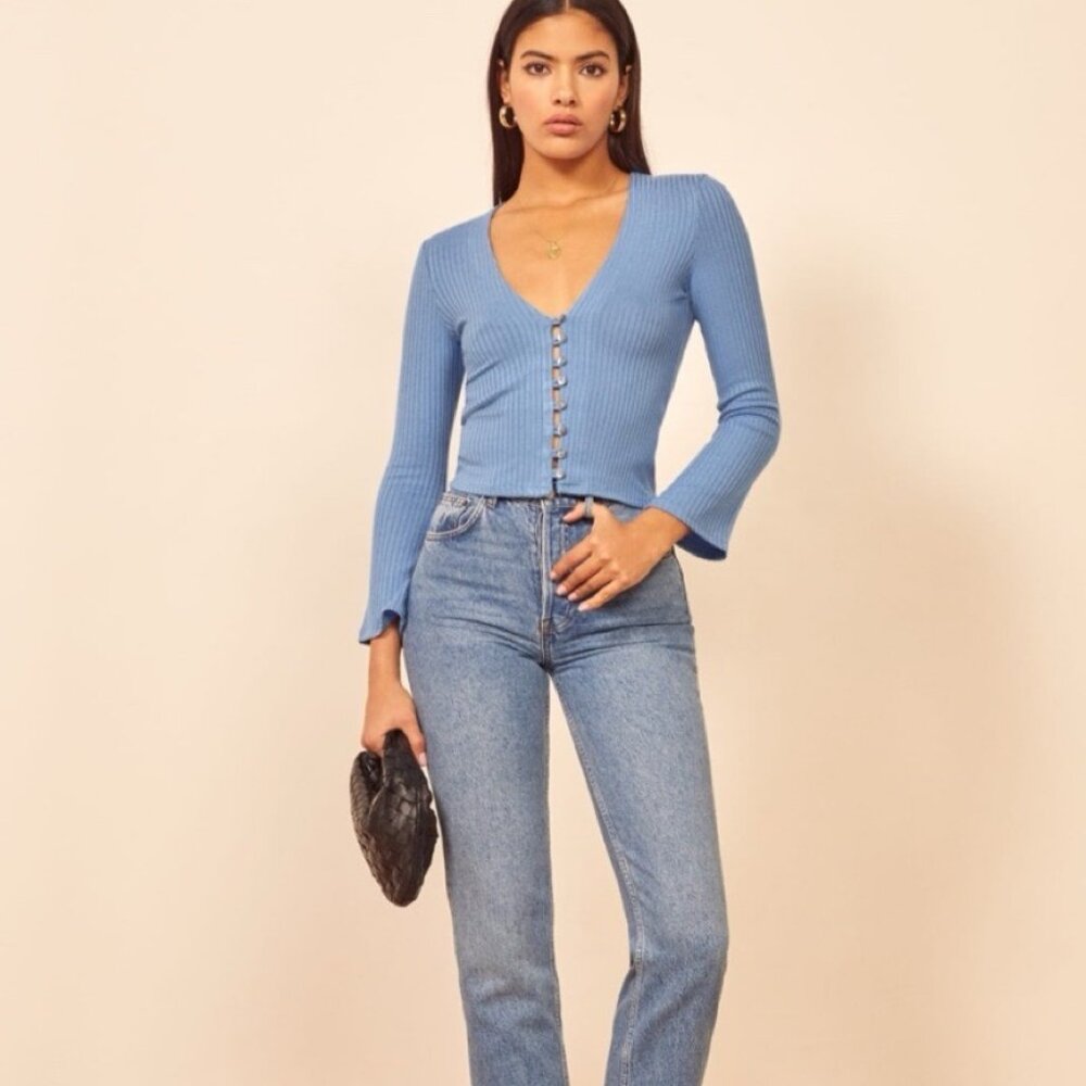 Reformation Gellar Knit Top Parisian Blue - Size XS